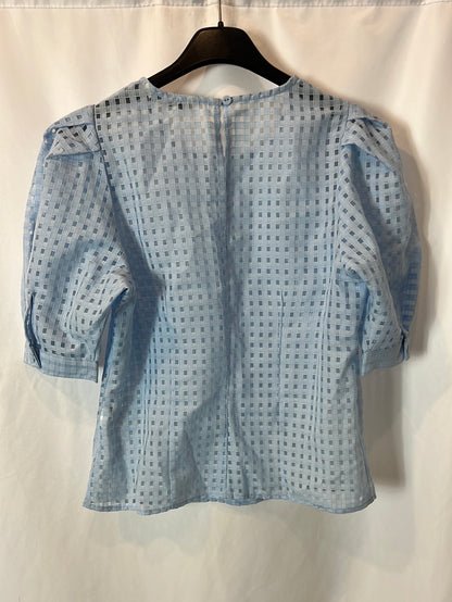 STRADIVARIUS.Blue semi-transparent checked top Ts