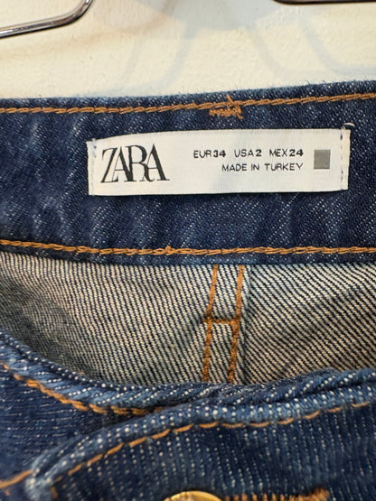 ZARA. Pantalón denim pata ancha. T XS