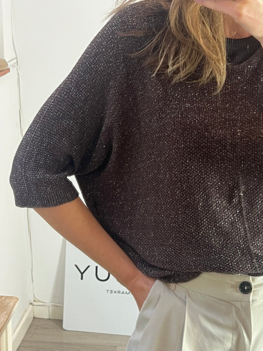OTRAS. Top marrón hilos brillo. T M/L