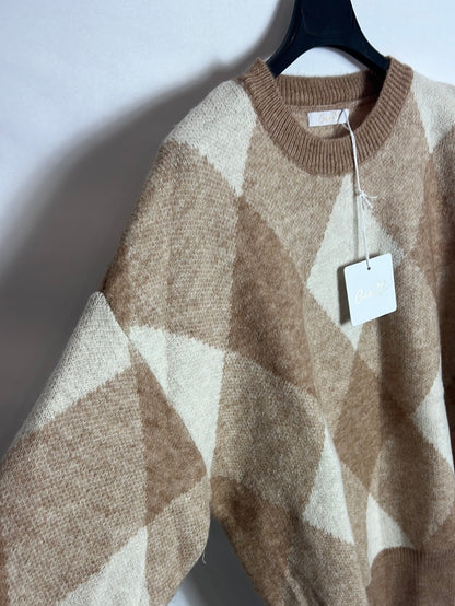 CARLOTA &amp; CO. Camel diamond-print sweater. YOU (M)