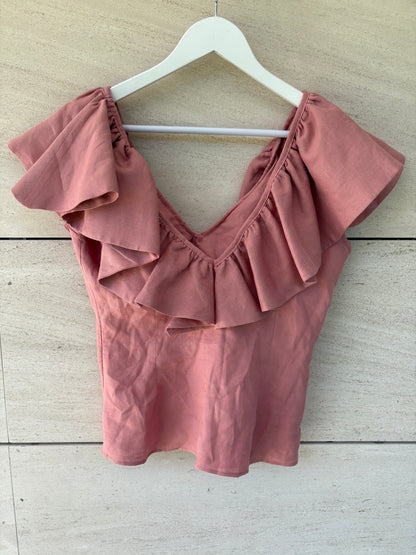 IQ COLLECTION. Top rosa volante T.m