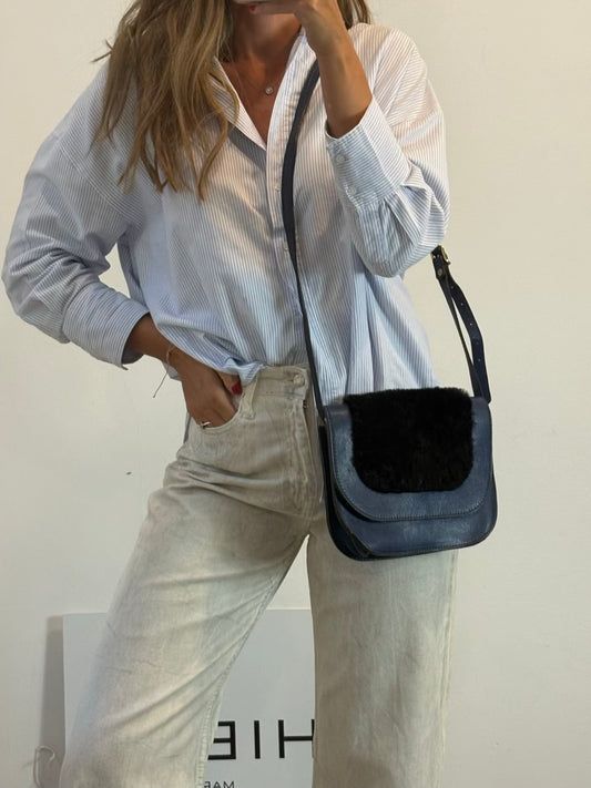 MERCULES. Bolso piel azul asa larga