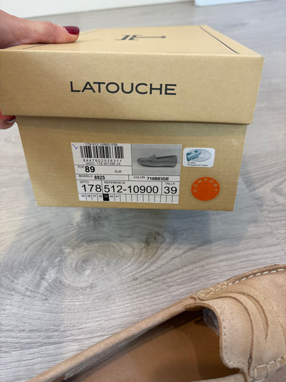 LATOUCHE. Mocasines beige piel vuelta. T 39
