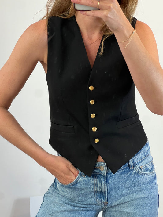 ZARA. Chaleco negro botones dorados. T S