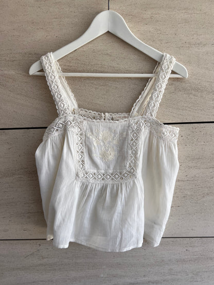 LOUISE MISHA. Top beige detalles croché T.36