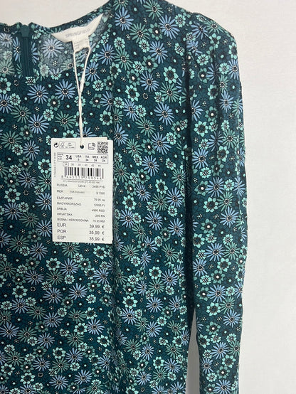 SPRINGFIELD. Vestido corto verde flores T.34