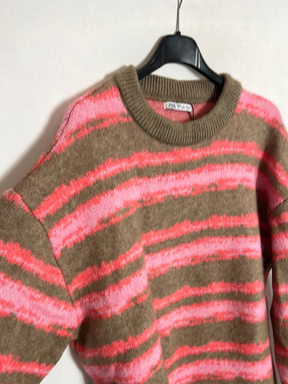 ZARA. Jersey estampado rosa y beige T.l
