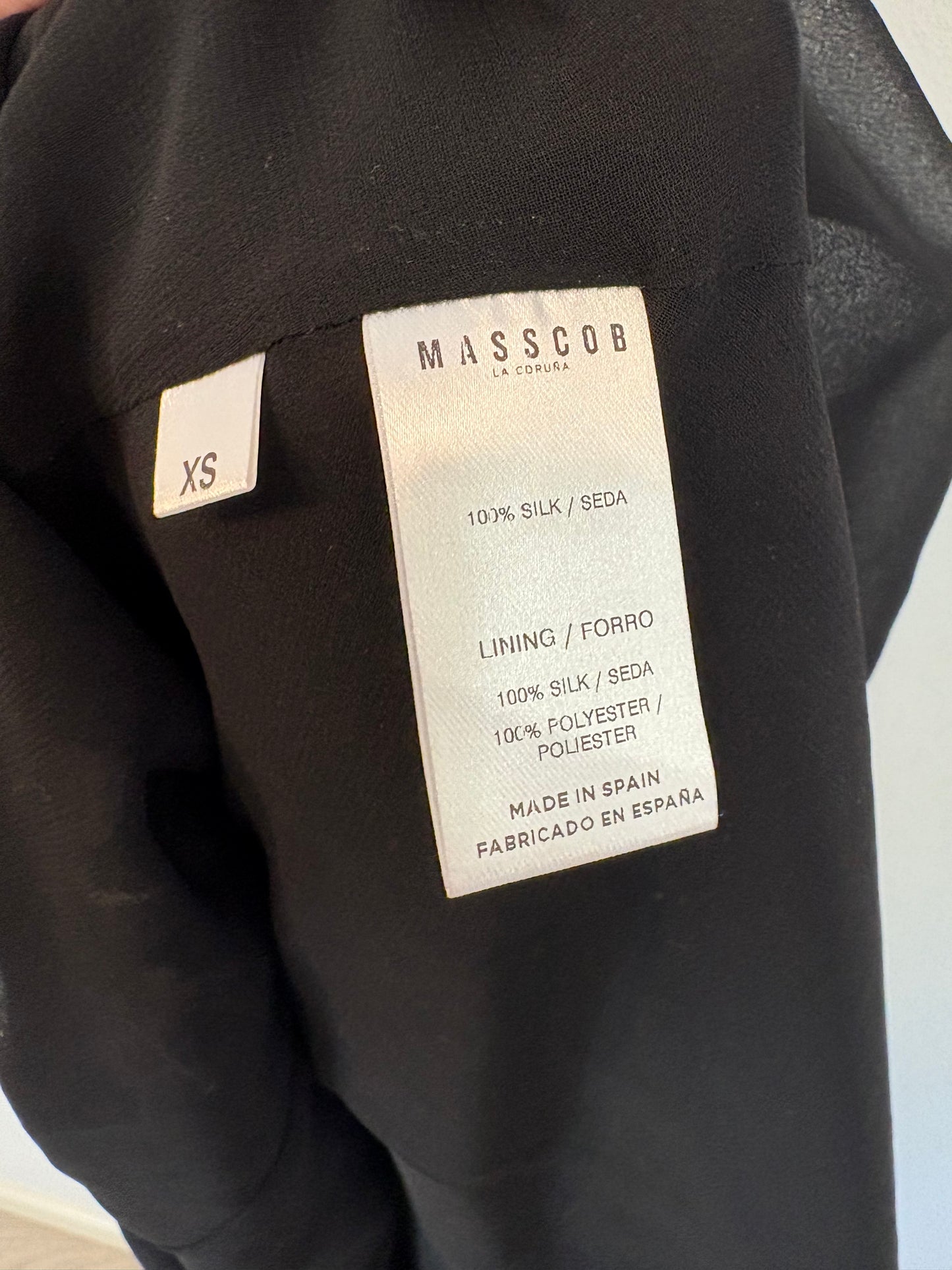 MASSCOB. Printed silk midi dress. Size XS