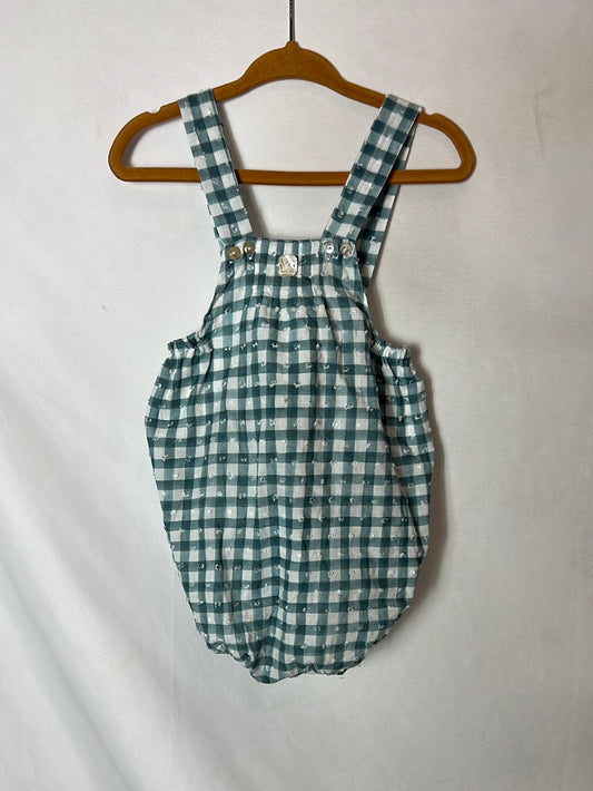 DUCKS IN THE WATER. Textured plaid romper. Age 1 year