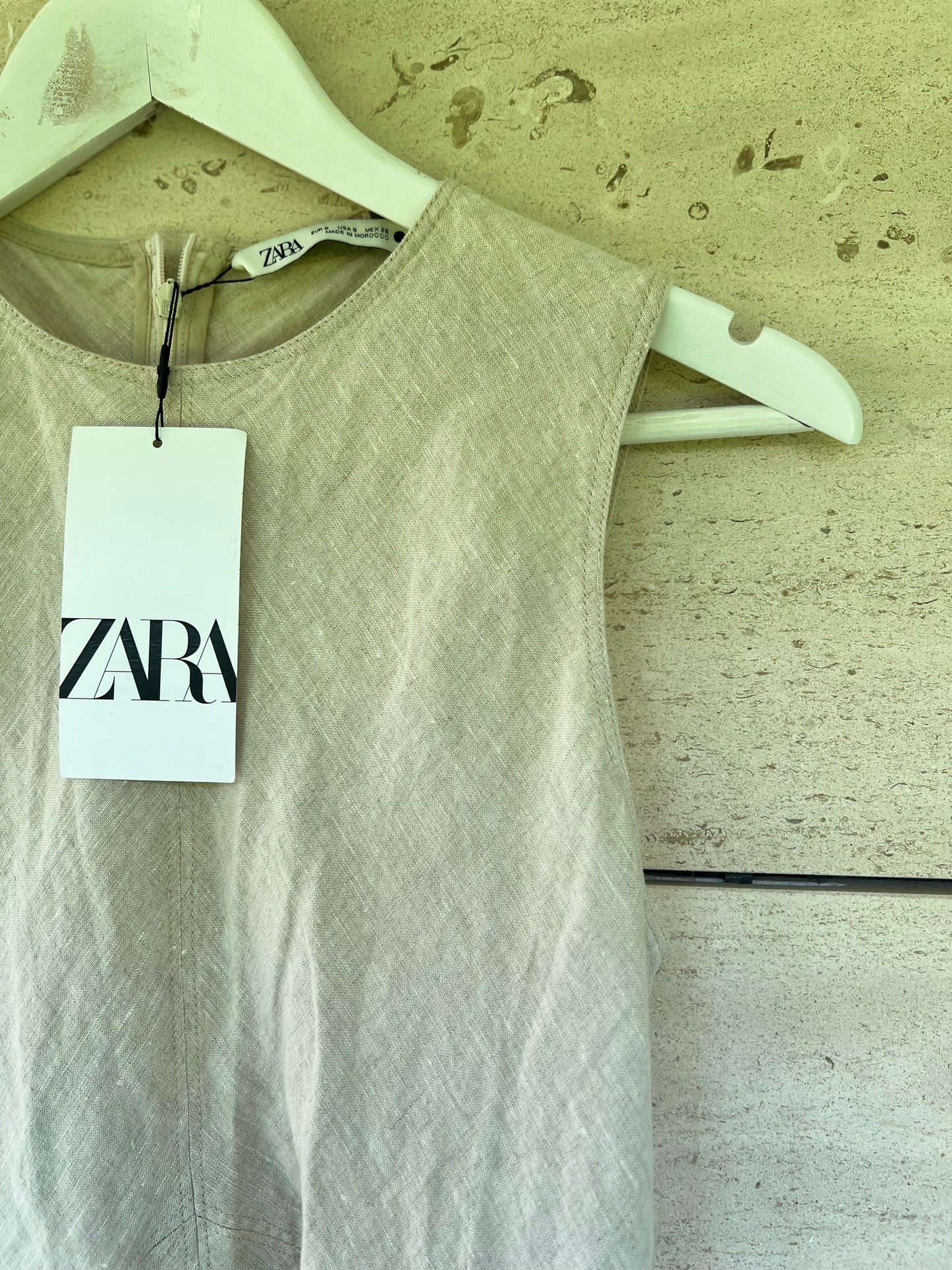 ZARA. Vestido midi lino beige. T S
