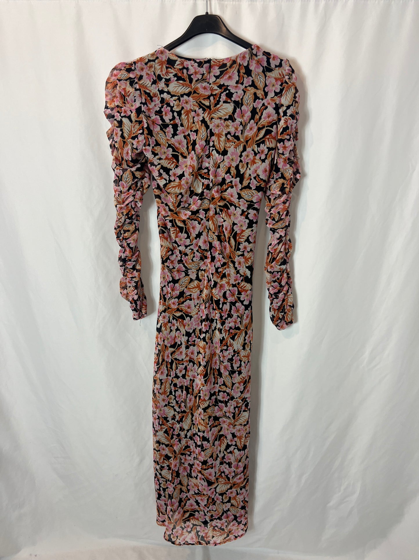 ZARA. Vestido largo estampado fruncidos. T S