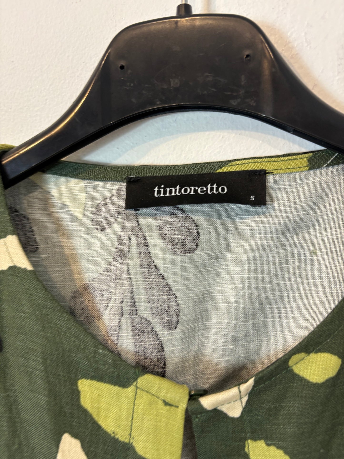 TINTORETTO. Vestido midi verde flores con lino. T S
