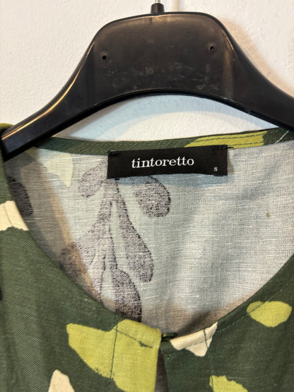 TINTORETTO. Vestido midi verde flores con lino. T S