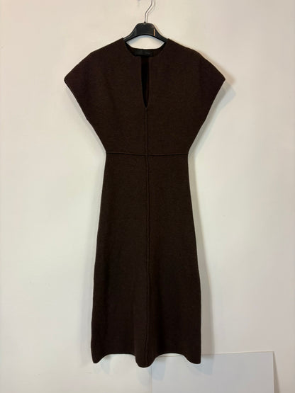 ZARA. Vestido midi marrón con lana