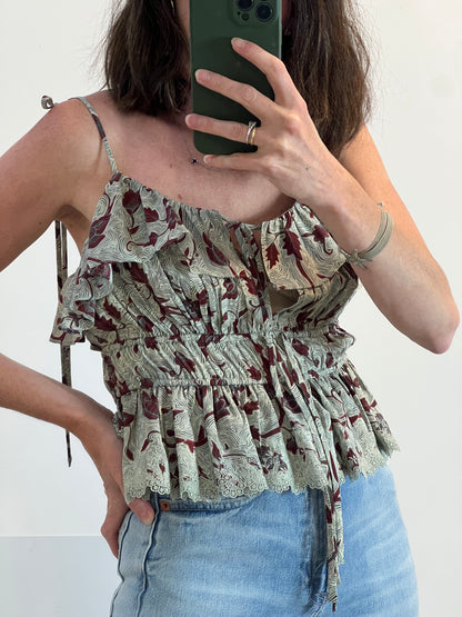 ULLA JOHNSON, Top seda estampado. T S