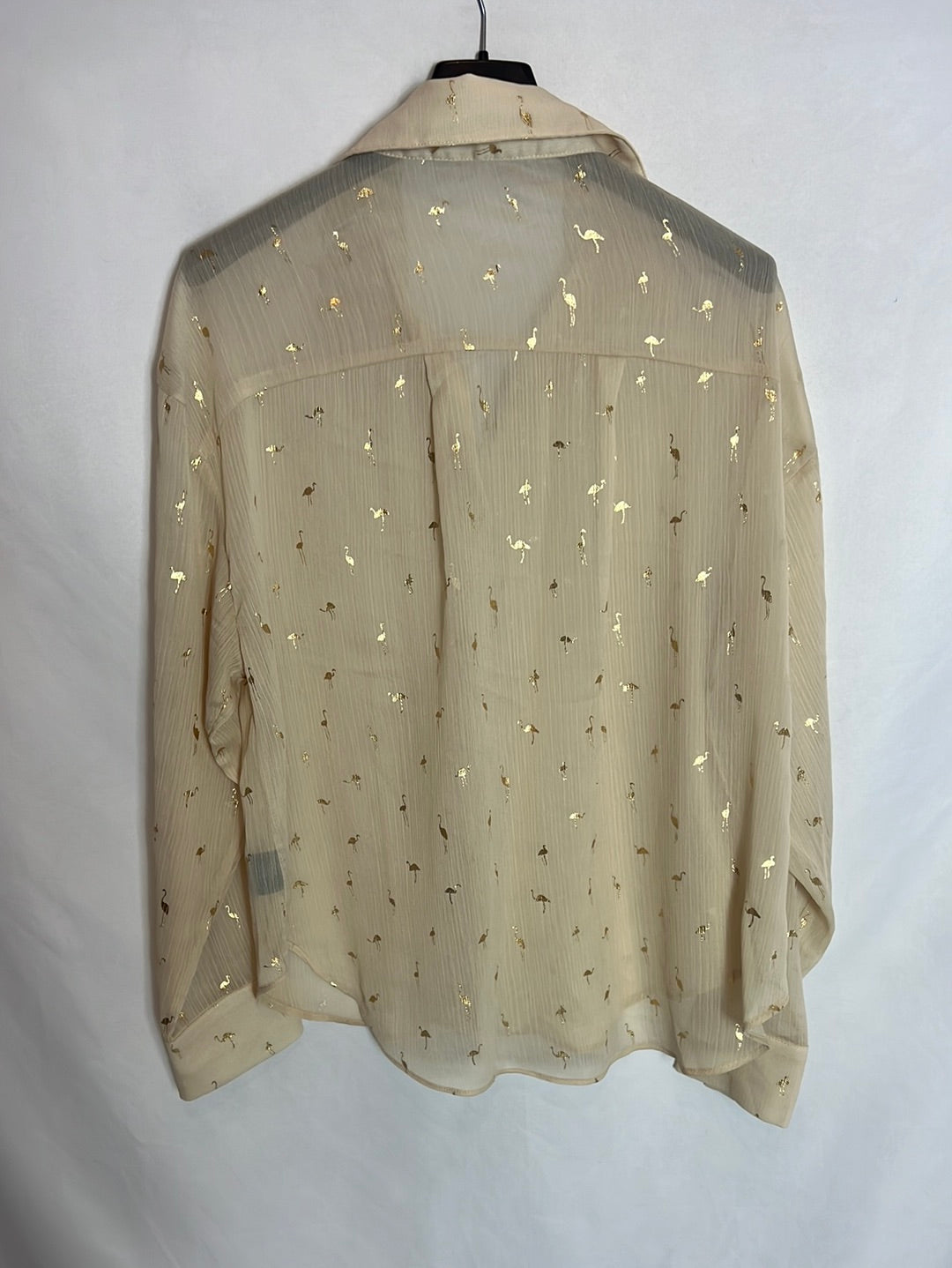 SKATÏE. Blusa beige semitransparente flamencos. T M