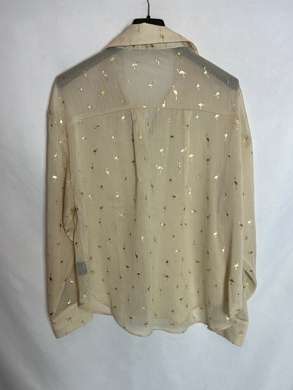 SKATÏE. Blusa beige semitransparente flamencos. T M