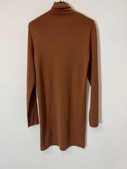 CORTANA. Vestido corto marrón lana. T 36