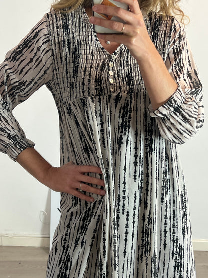 OTRAS. Vestido midi beige detalles negros TU(S)