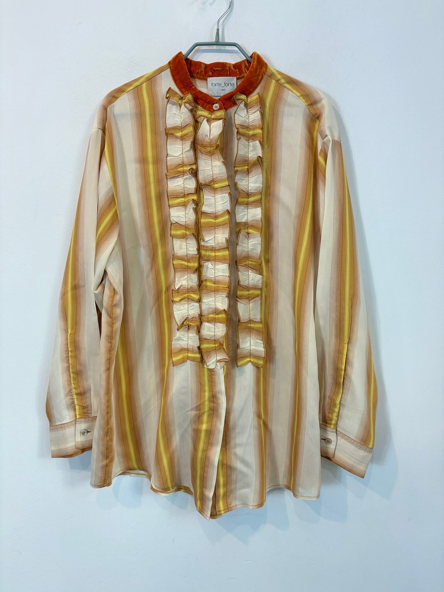 FORTE FORTE. Blusa rayas con seda detalle cuello