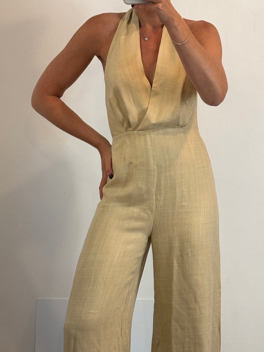 SEZANE EDITIONS. Long fluid beige jumpsuit T.36