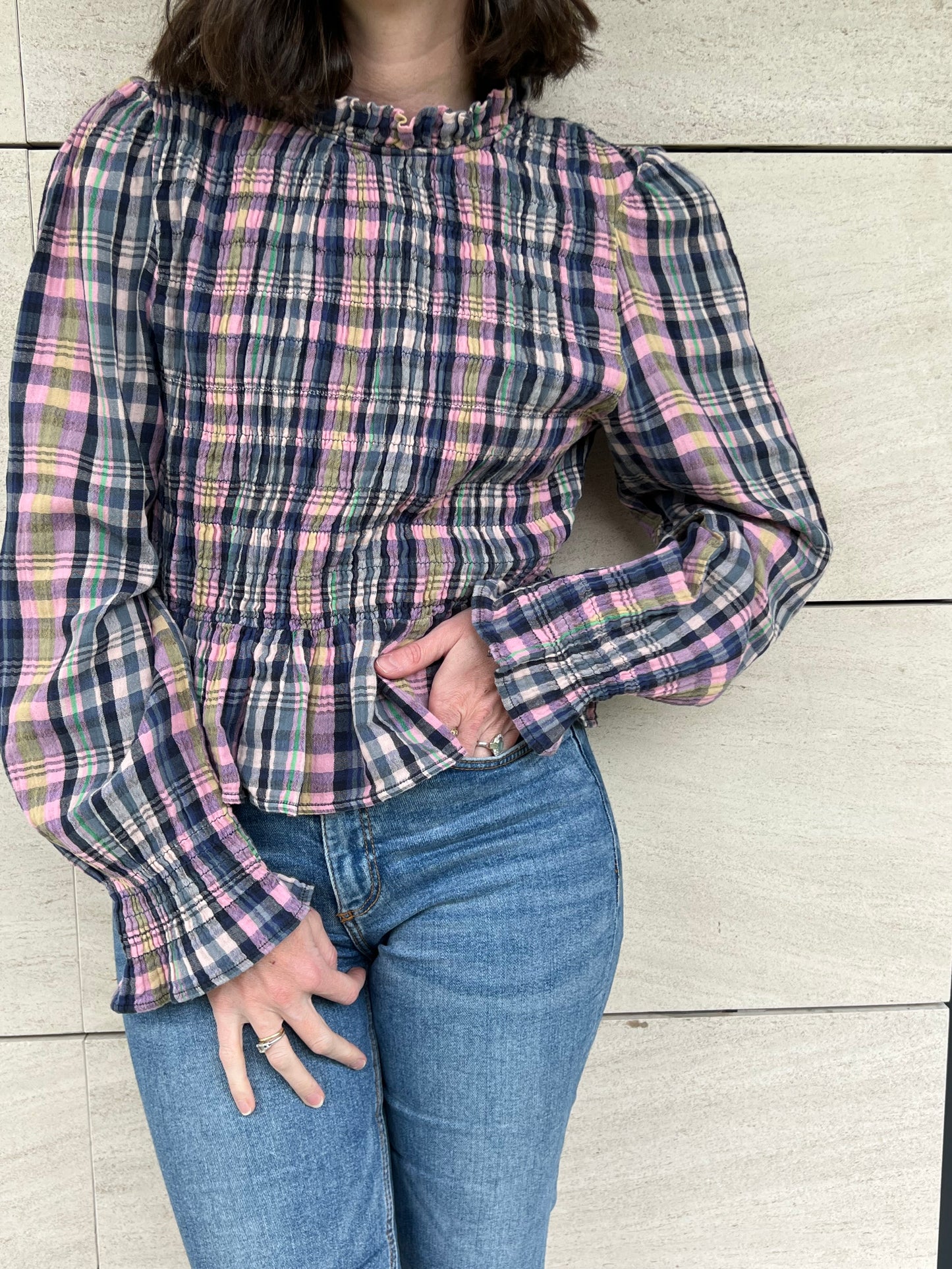 THE NEW SOCIETY. Checkered Honeycomb Blouse Ts