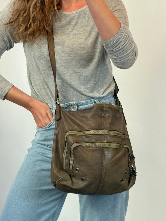 ZADIG & VOLTAIRE. Bolso bandolera  caqui bolsillos