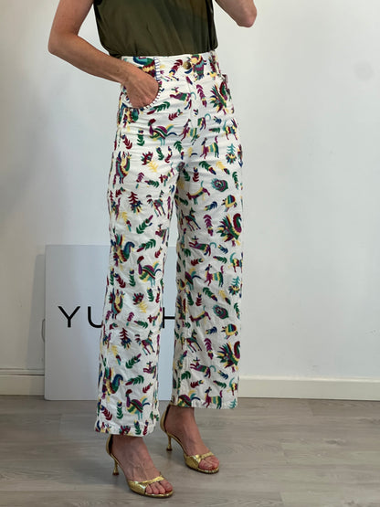 MICHONET. Pantalón blanco bordado T.s