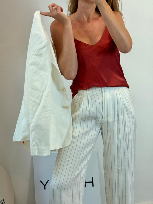 MASSIMO DUTTI. Chaqueta blanca lino bolsillos