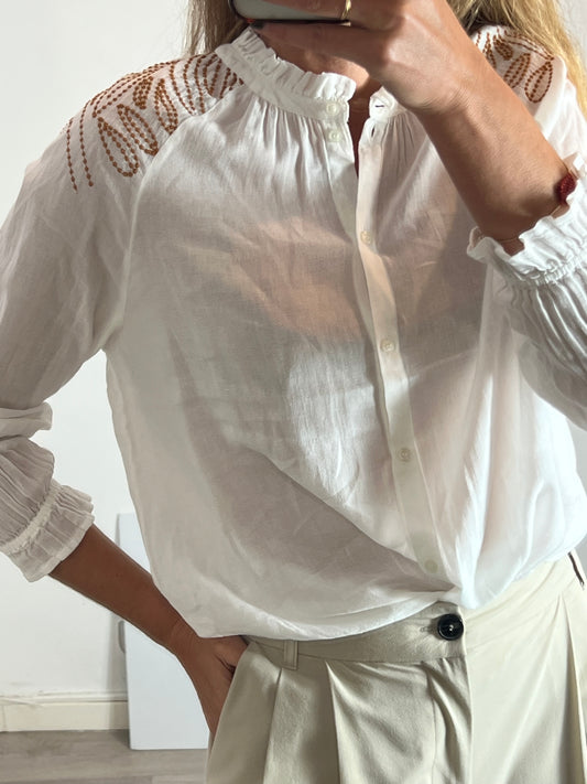 TINTORETTO. Blusa blanca bordados. T 40