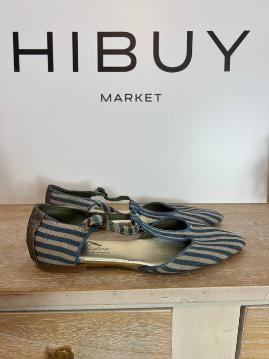 GANZITOS. Striped fabric flat shoe. Size 37