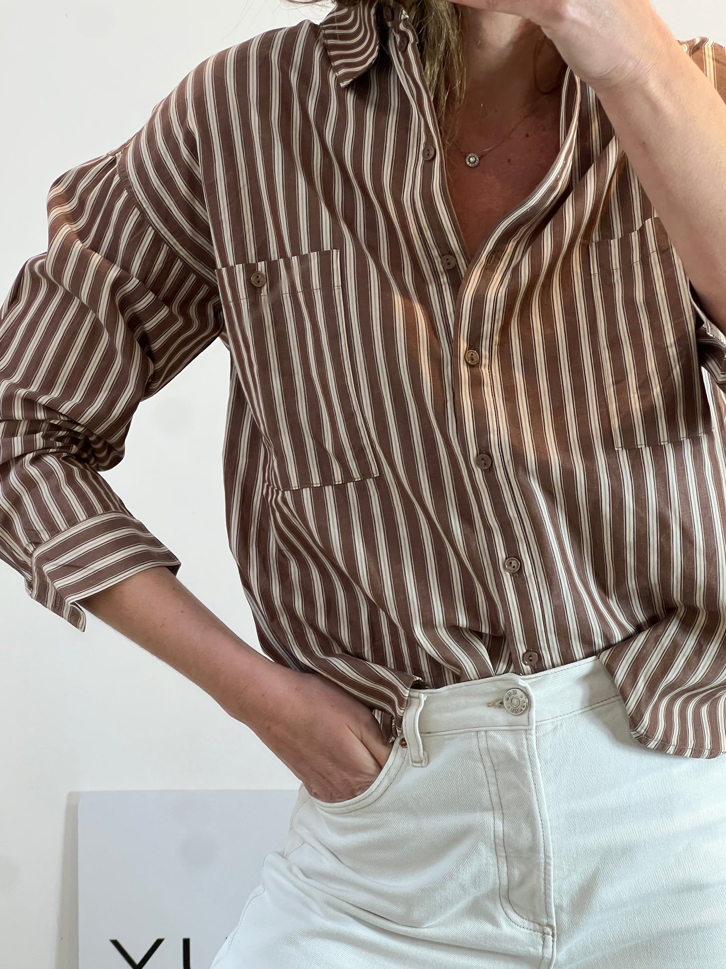 YERSE. Brown striped blouse T.xs