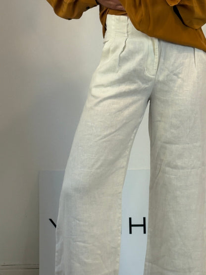 MANGO. Pantalón blanco lino. T S