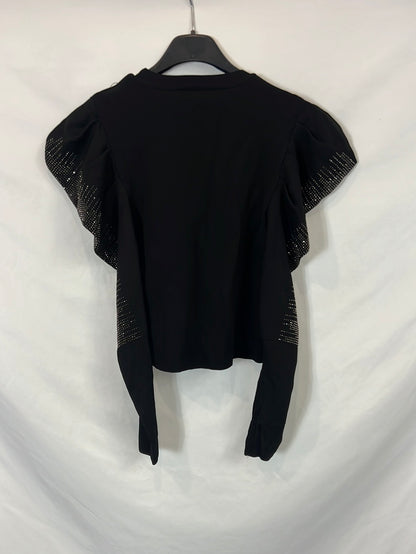 ZARA. Black studded top with T-sleeves