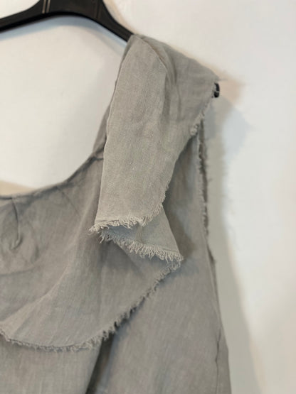 ZARA. Top gris lino asimétrico. T S