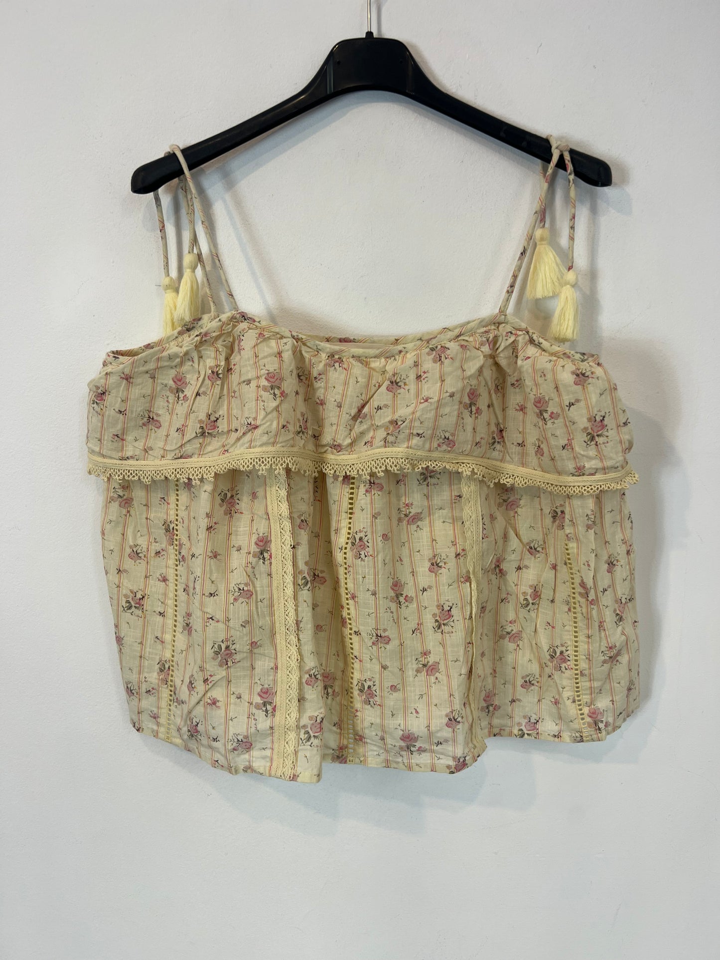 BA&SH. Top beige flores T.1(S)