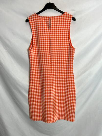 MANGO. Vestido vichy naranja textura. T L
