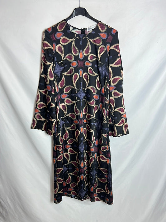 ZARA. Vestido midi estampado. T M