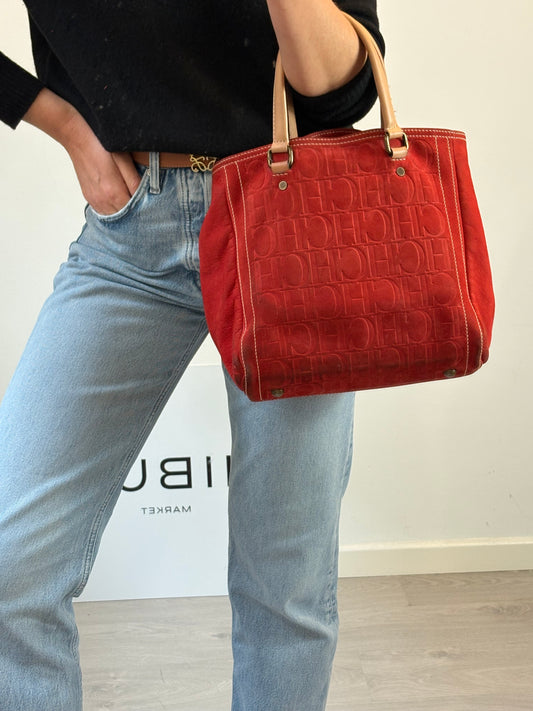 CAROLINA HERRERA. Bolso piel rojo