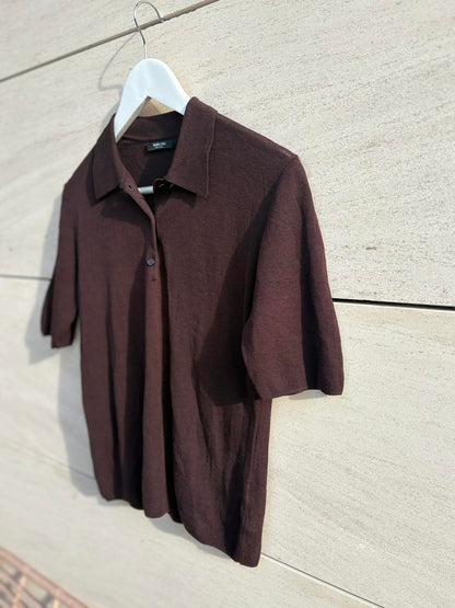 MASSIMO DUTTI. Top punto fluido marrón chocolate