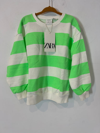 ZARA. Sudadera rayas verde y blanca T.4-5 años