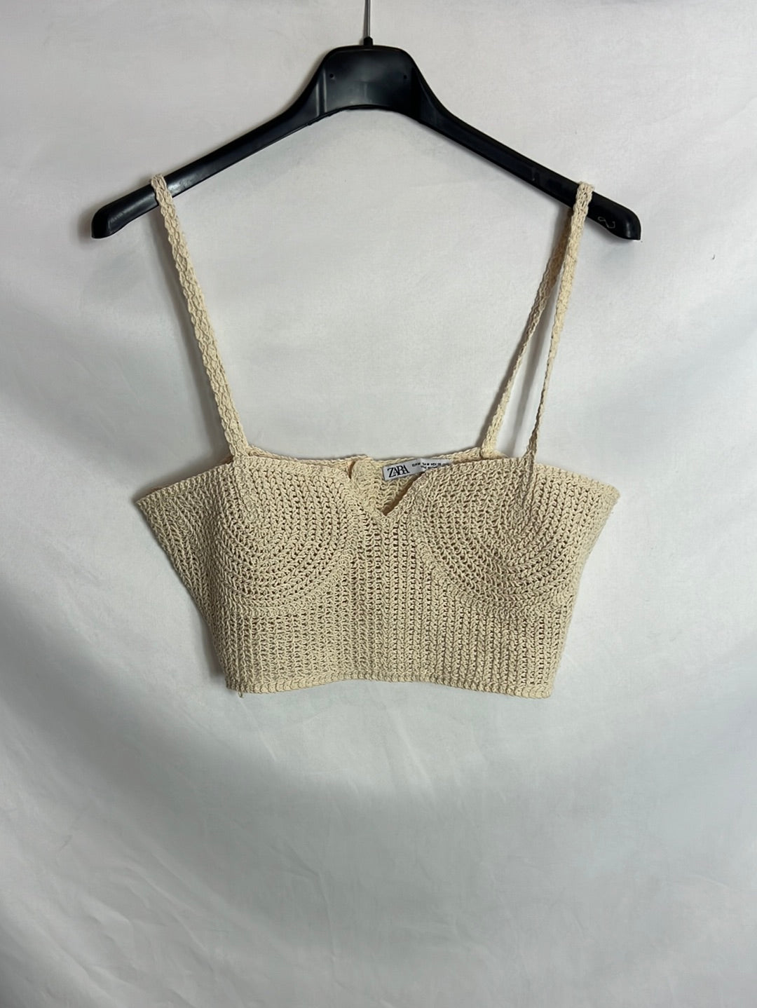 ZARA. Crop top beige crochet. T M