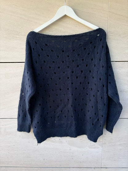 VINCENT CROCE. Jersey azul lana perforado