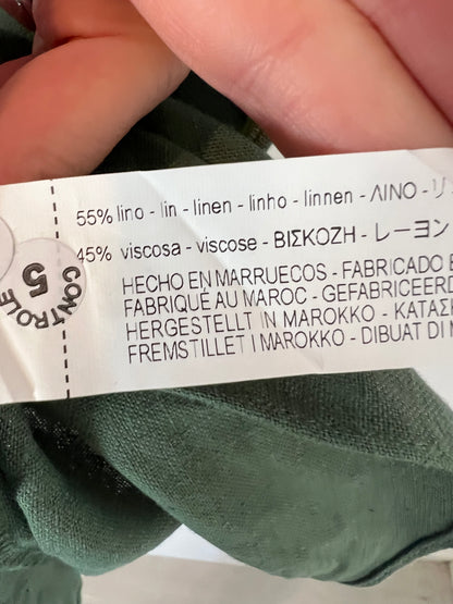 ZARA. Falda midi verde volante con lino T.xs