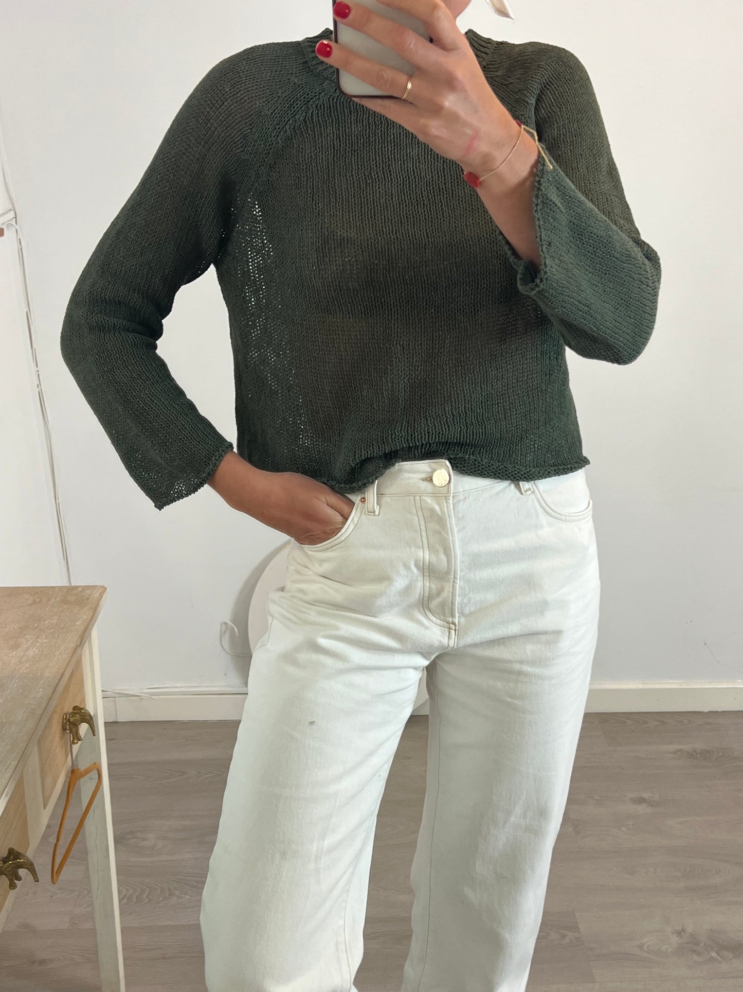 MASSIMO DUTTI. Jersey verde punto T.s