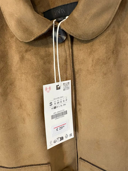 ZARA. Chaqueta efecto piel marrón
