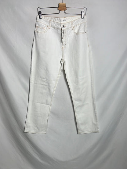MANGO. Denim rectos blanco costuras. T 38