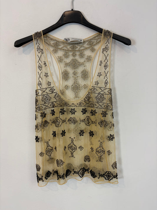 ZARA. Top semitransparente pedrería. T XS