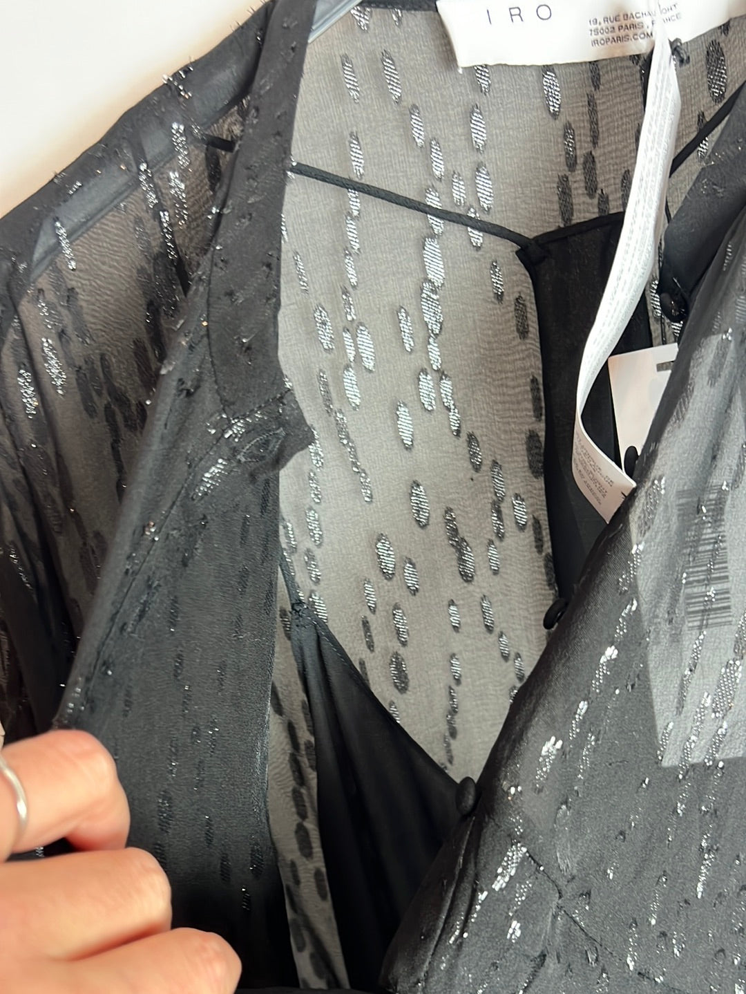 IRO. Vestido seda negro brillo. T 38
