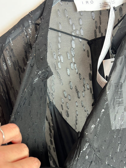 IRO. Vestido seda negro brillo. T 38